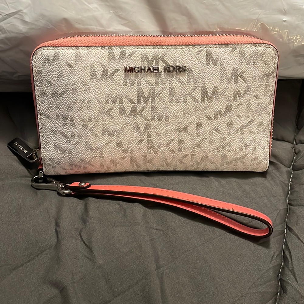 Michael Kors white with pink wristlet